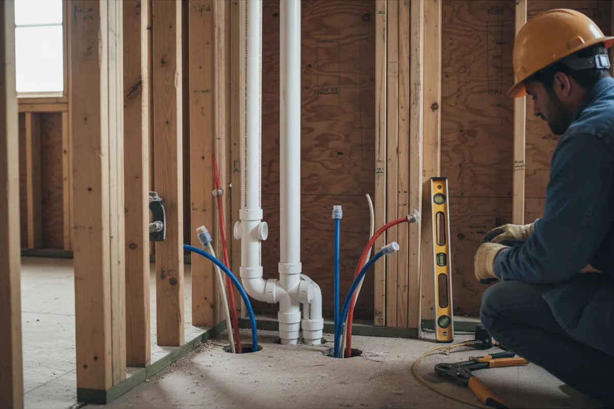 Drain and supply rough-in during Drain Cleaning in Ridgewood